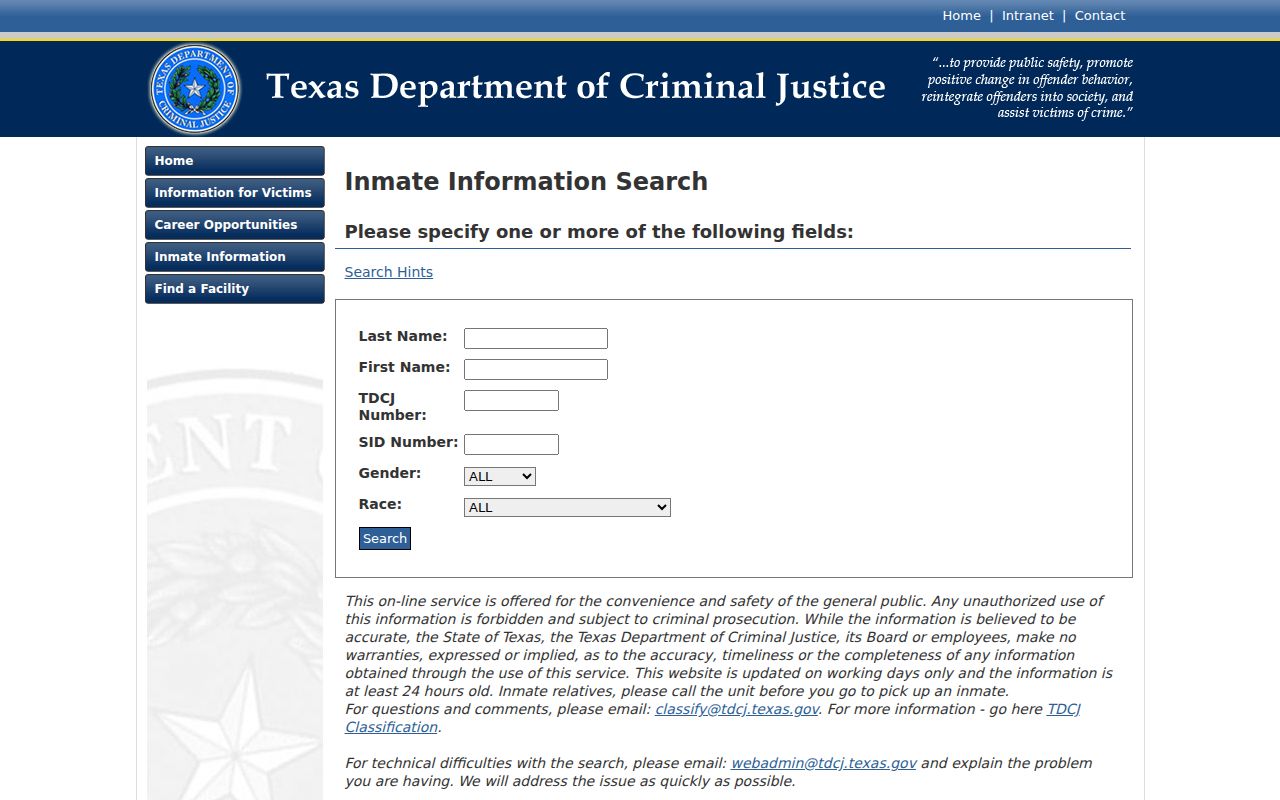 Throckmorton County arrest history TDCJ inmate search