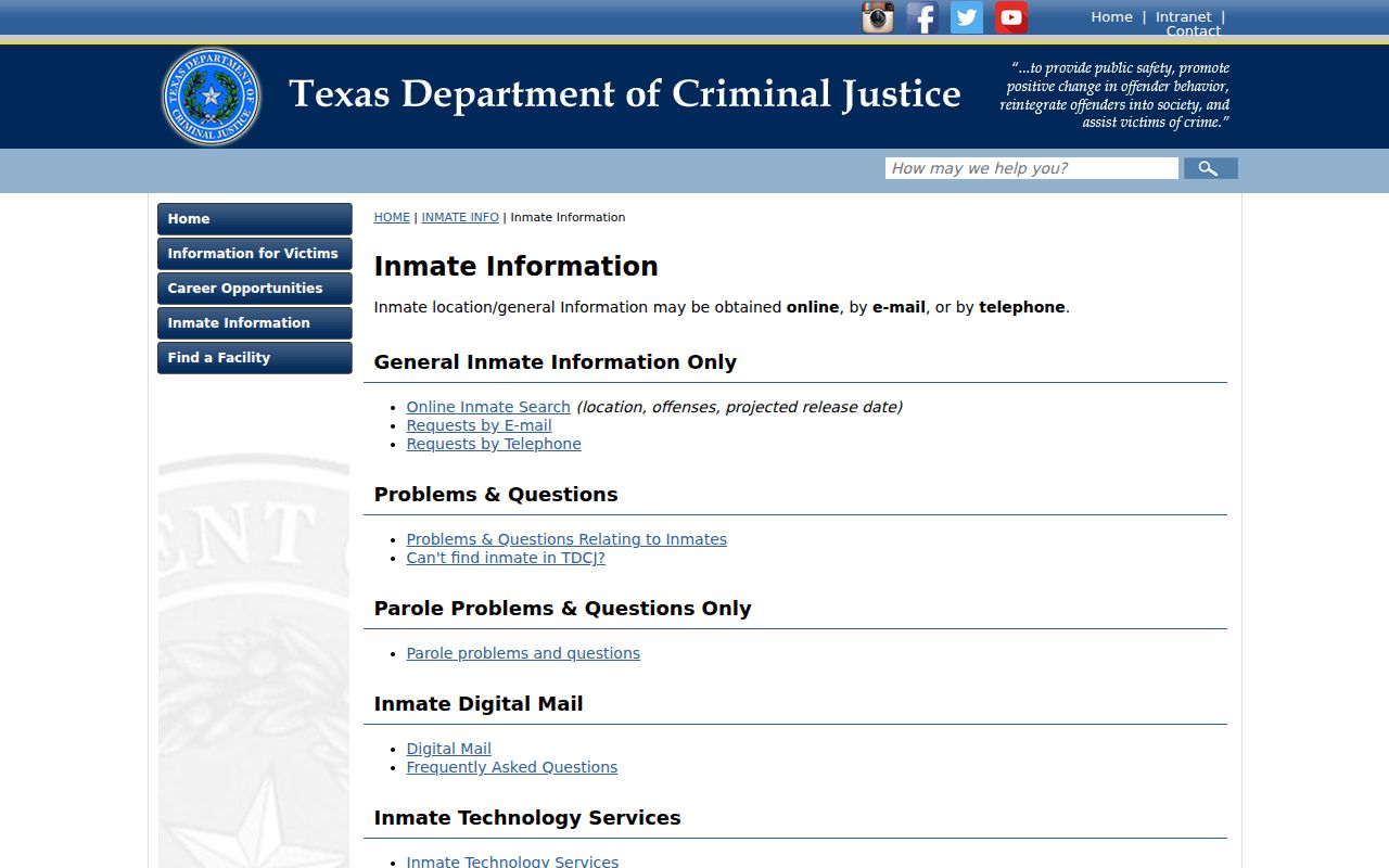 Throckmorton County arrest records TDCJ contact channels