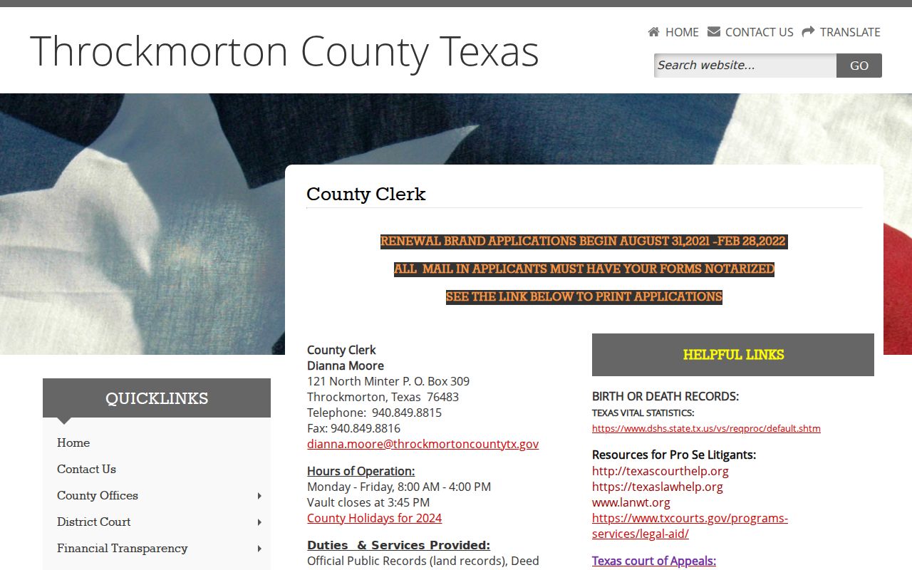 Throckmorton County criminal court case clerk records page