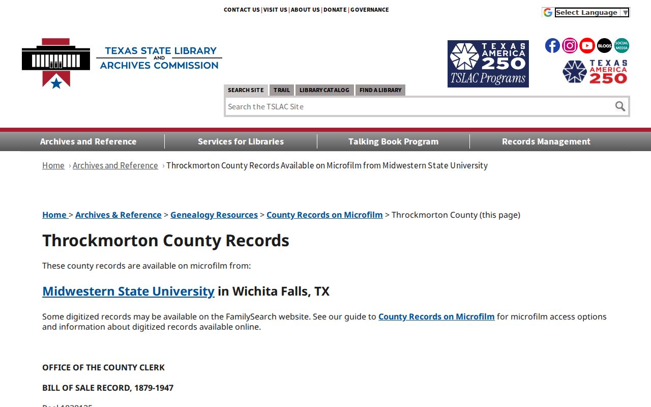 Throckmorton County criminal history archive and microfilm records