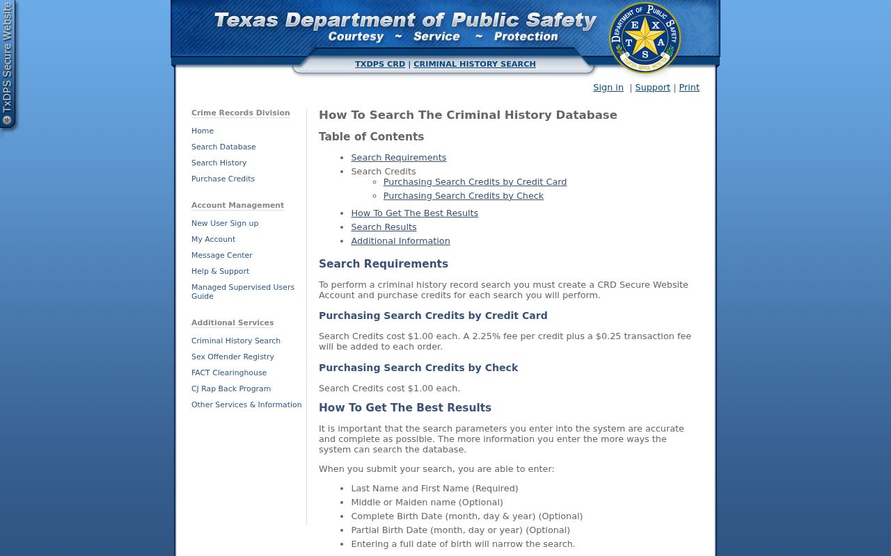 Throckmorton County criminal history DPS search instructions